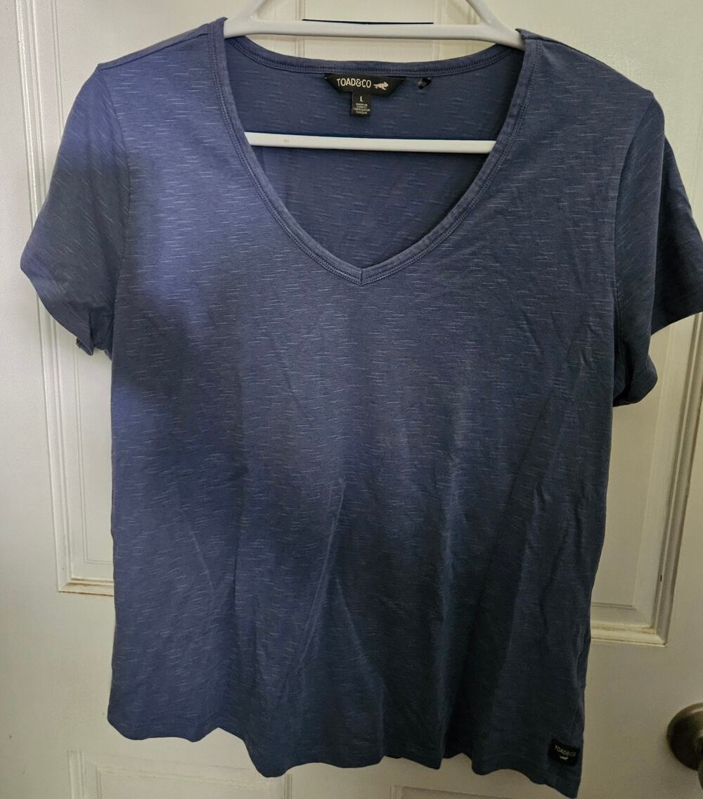 Toad&Co Marley Short Sleeve V-Neck Tee sz L Twilight Eco-friendly